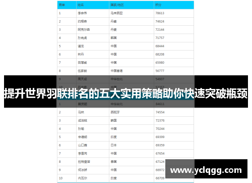 提升世界羽联排名的五大实用策略助你快速突破瓶颈